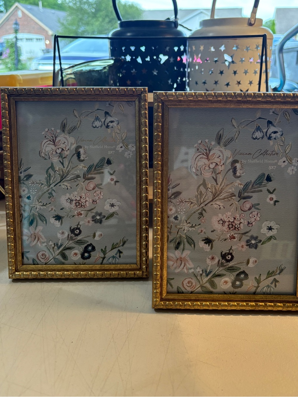 Sheffield Home Gold Floral Photo Frame Pair 5x7” new